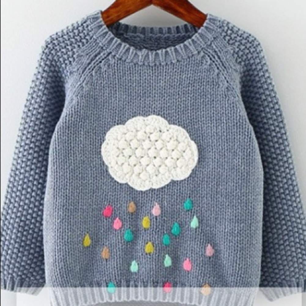Cloud Rainbow Raindrop Knit Sweater 4-6T